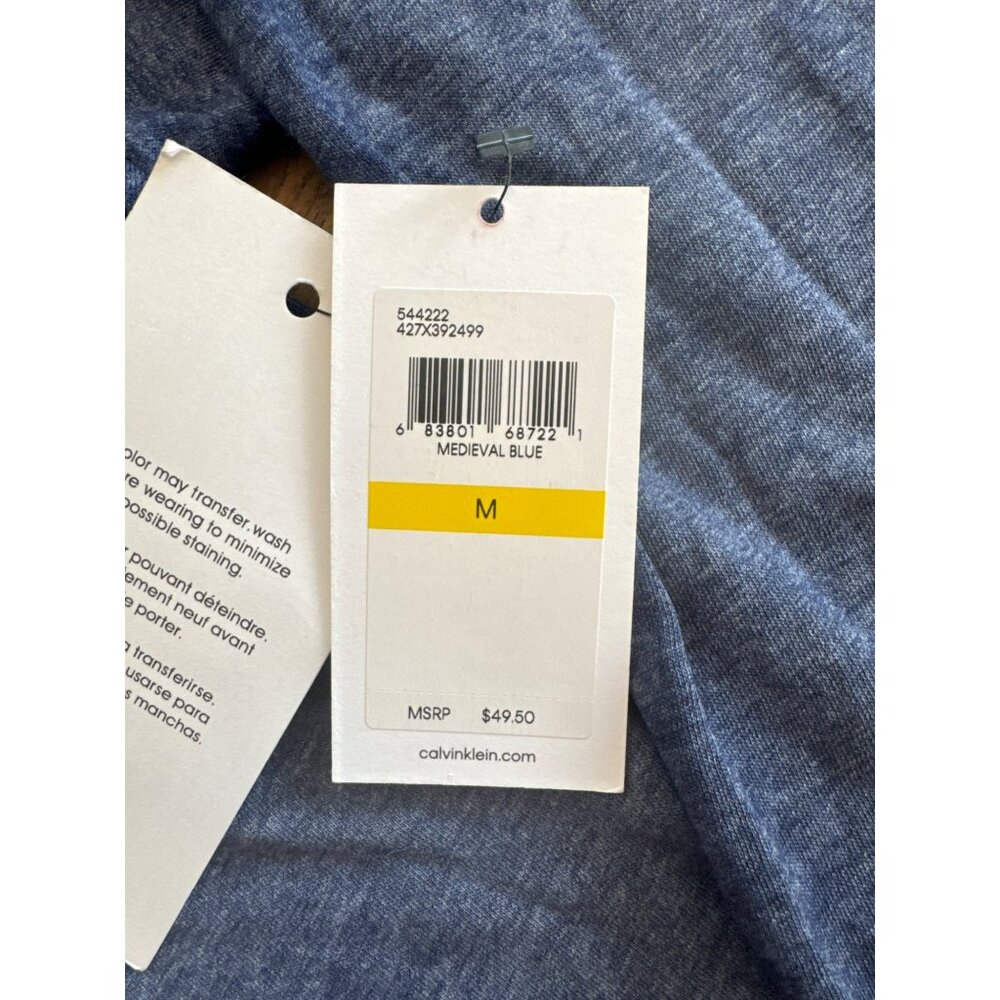 Calvin Klein Jeans Hoodie T-Shirt Medium Medieval Blue Long Sleeve Logo NWT - Picture 3 of 5